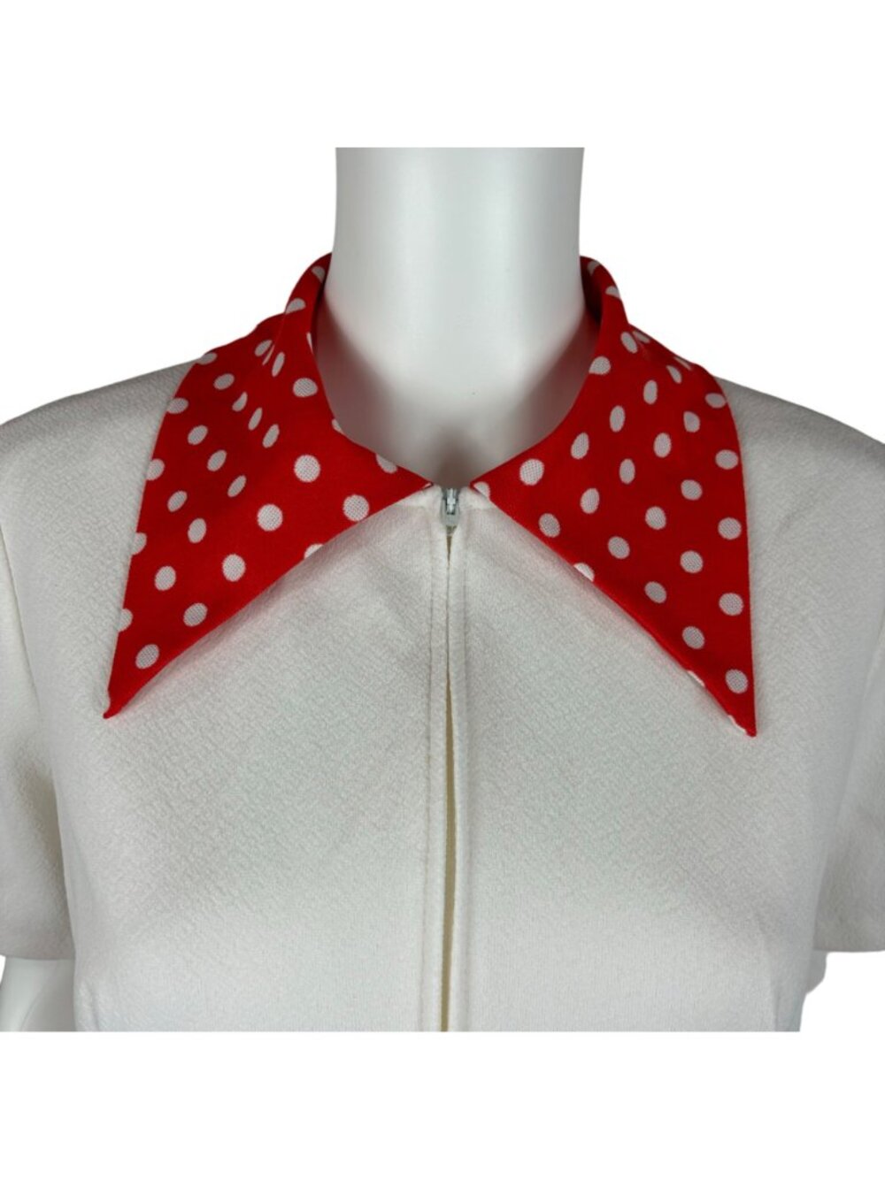 Vintage 70s Polka Dot Dress Women's Large Red White Front Zip Up Mini Minnie Bab - Picture 5 of 11